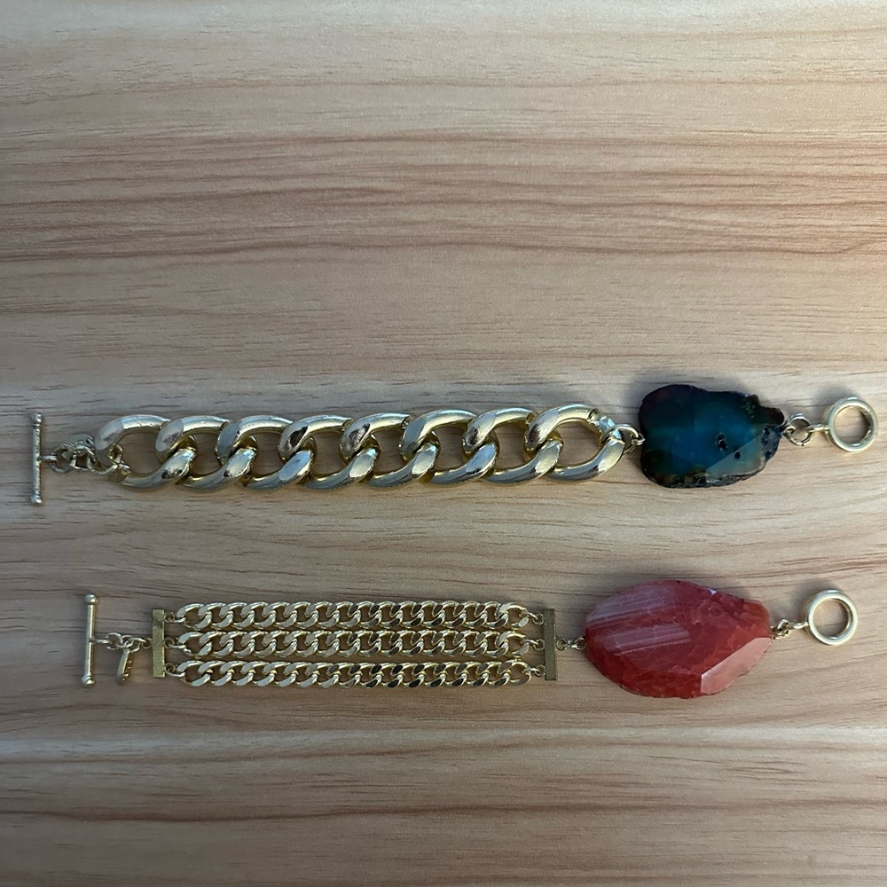 OIA Gold Wide Curb Link Bracelet and OIA Gold 3 strand Curb Link Bracelet.
